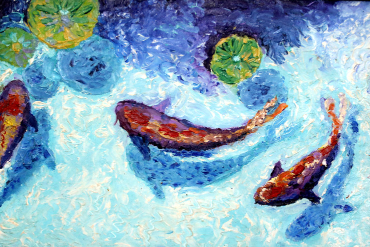 Koifish (ART_8451_64454) - Handpainted Art Painting - 20in X 16in