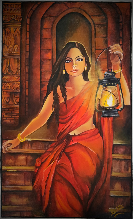 ROSHNI (ART_7440_64254) - Handpainted Art Painting - 15in X 26in