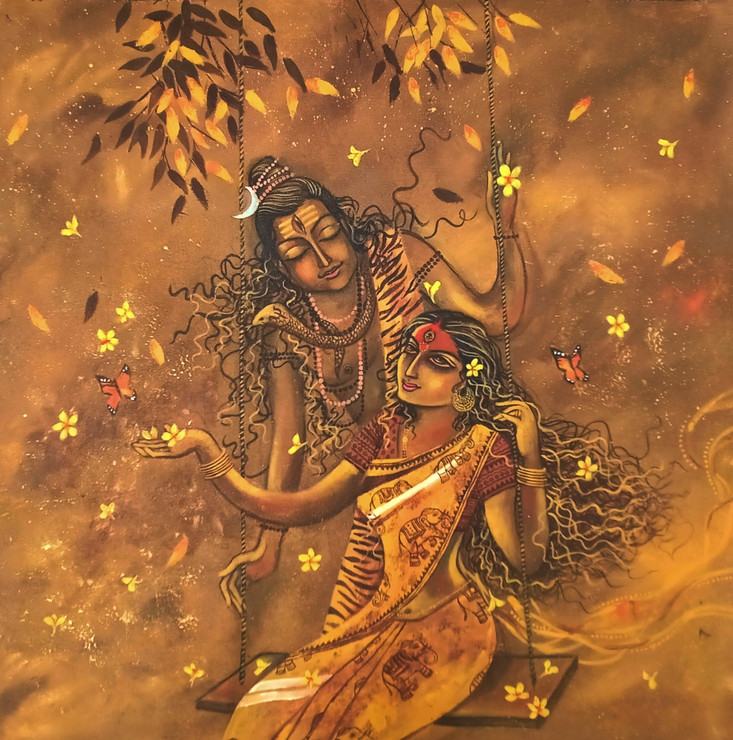 Shivasakti (ART_7141_64212) - Handpainted Art Painting - 20in X 20in