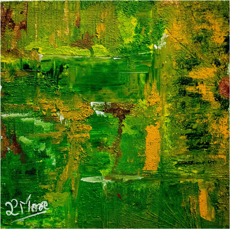 ABSTRACT ART 3 - GREEN (ART_1033_64200) - Handpainted Art Painting - 12in X 12in