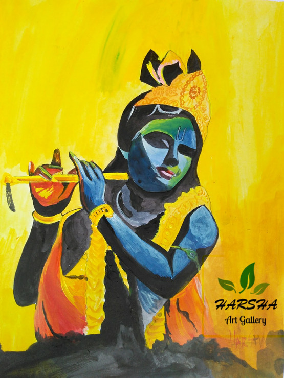 Krishna (ART_8442_64186) - Handpainted Art Painting - 11in X 13in