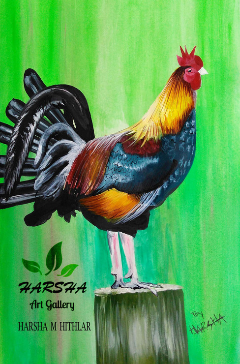 Red cock (ART_8442_64182) - Handpainted Art Painting - 12in X 20in