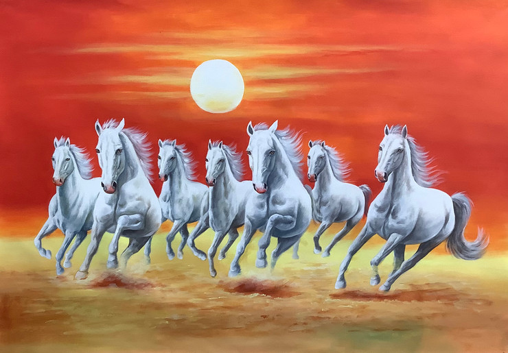 RUNNING HORSES VASTU BY ARTOHOLIC (ART_3319_64473) - Handpainted Art Painting - 36in X 24in