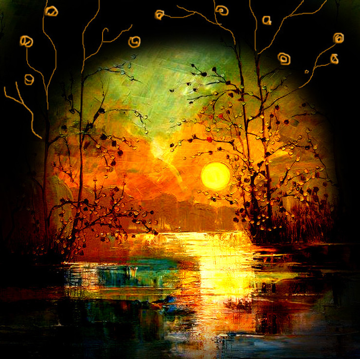 Romantic Night - Handpainted Art Painting - 32in X 32in