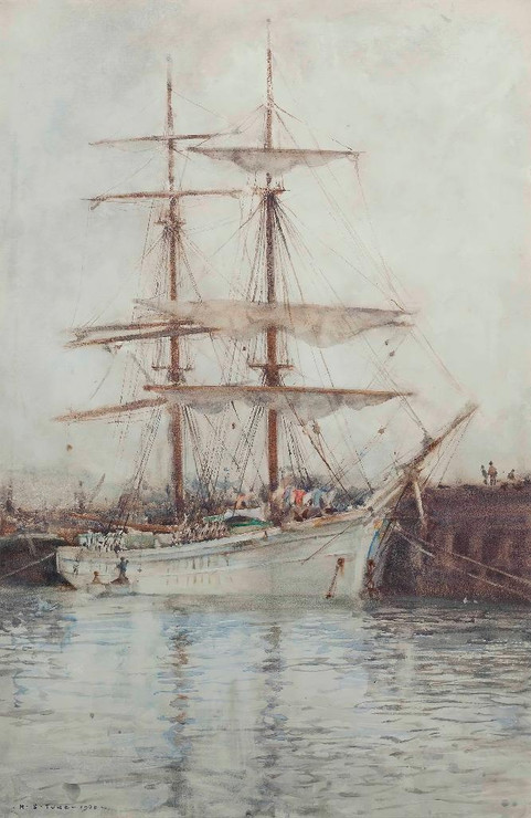 A Windjammer Moored In Falmouth Harbour (1908) By Henry Scott Tuke (PRT_13158) - Canvas Art Print - 18in X 27in