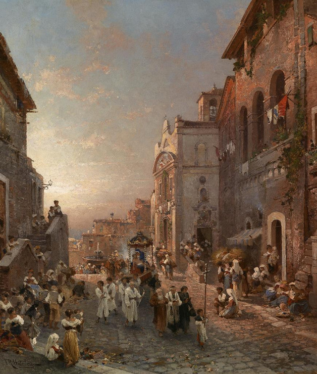 Prozessionszug In Neapel By Franz Richard Unterberger (PRT_13272) - Canvas Art Print - 30in X 36in