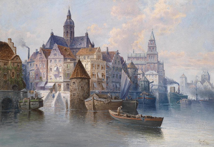 Hafenansicht (Capriccio) By August Von Siegen (PRT_13276) - Canvas Art Print - 26in X 18in