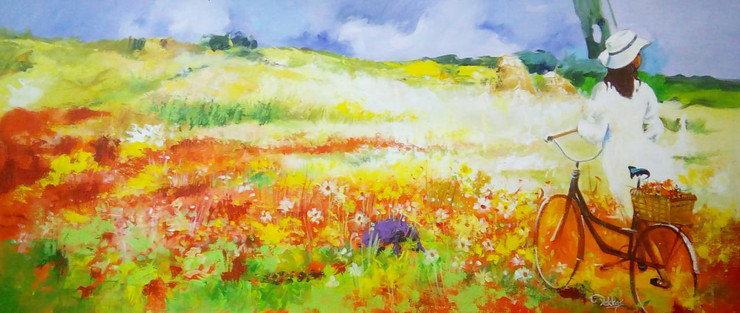 Beauty Of Landscape - Handpainted Art Painting - 57in X 24in