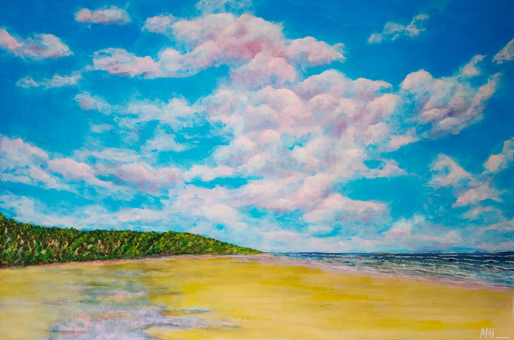 Beach (ART_8466_64624) - Handpainted Art Painting - 35in X 23in