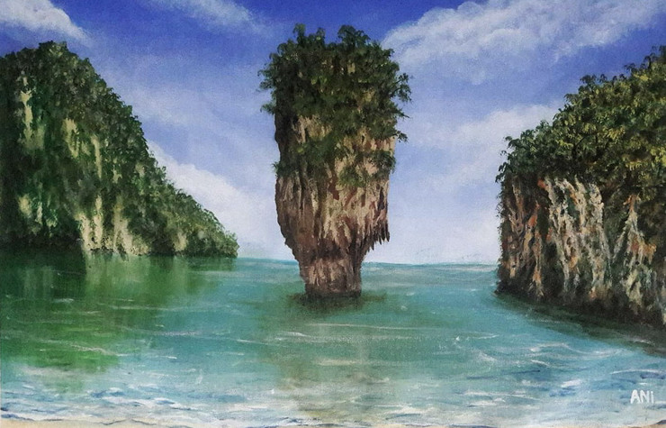 James bond island Thailand (ART_8466_64615) - Handpainted Art Painting - 29in X 19in