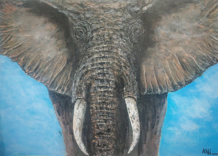 Elephant portrait (ART_8466_64606) - Handpainted Art Painting - 22in X 17in