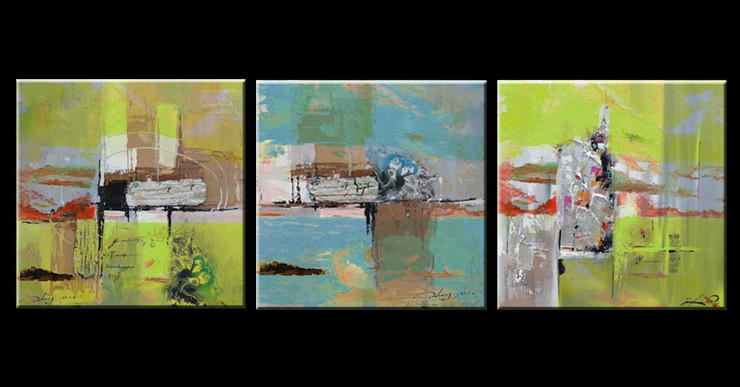 mulitipiece, 3 piece, 3 panels, 3 , abstract, green abstract