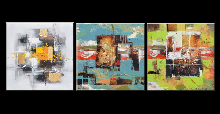 mulitipiece, 3 piece, 3 panels, 3 , abstract, green abstract