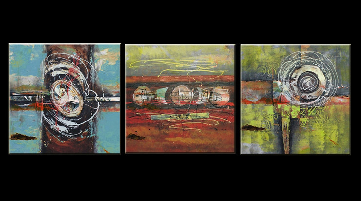 mulitipiece, 3 piece, 3 panels, 3 , abstract, green abstract