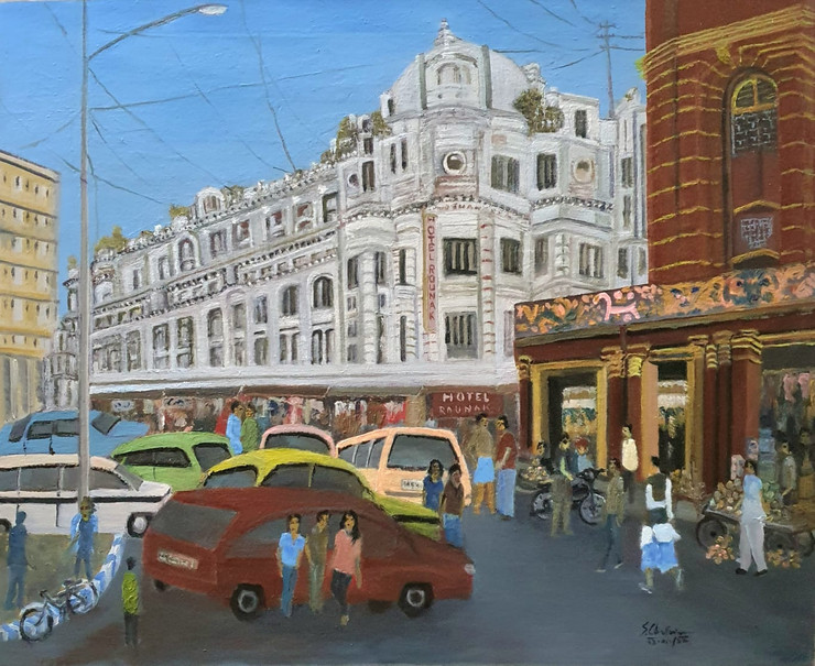 Mesmerizing Kolkata (ART_4270_65199) - Handpainted Art Painting - 31in X 25in