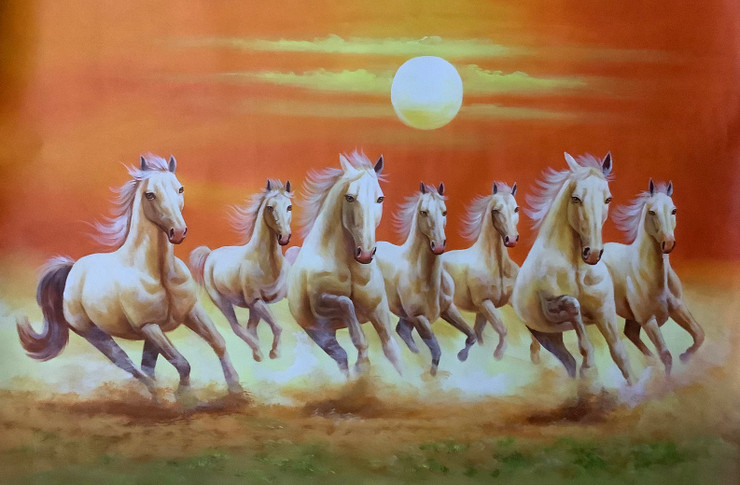 RUNNING HORSES PAINTING VASTU BY ARTOHOLIC (ART_3319_65109) - Handpainted Art Painting - 48in X 24in