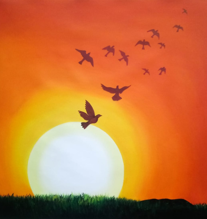 CALMING SUNSET SCENERY BY ARTOHOLIC (ART_3319_65069) - Handpainted Art Painting - 30in X 30in