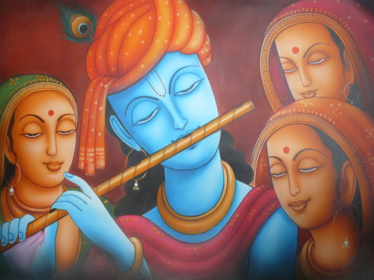 RADHA KRISHNA PAINTING FOR WALL BY ARTOHOLIC (ART_3319_64989) - Handpainted Art Painting - 36in X 24in