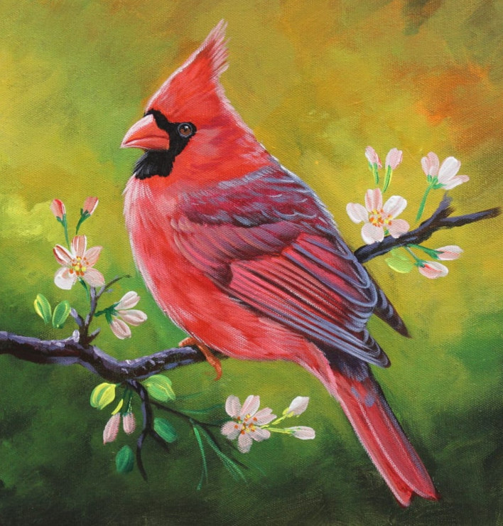 NORTHERN CARDINAL BIRD BY ARTOHOLIC (ART_3319_64930) - Handpainted Art Painting - 24in X 24in