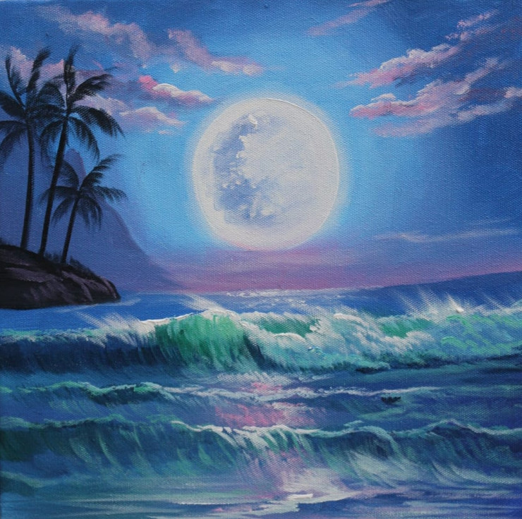 OCEAN SEASCAPE LANDSCAPE SCENERY PAINTING (ART_3319_64914) - Handpainted Art Painting - 24in X 24in