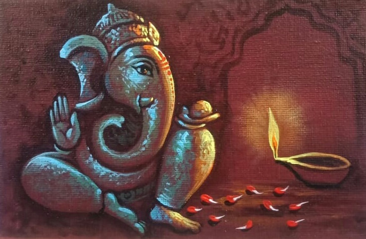 LORD GANESHA BY ARTOHOLIC (ART_3319_64867) - Handpainted Art Painting - 36in X 24in