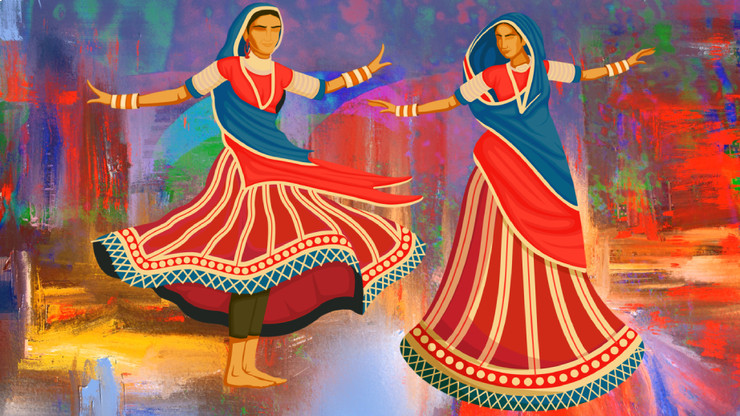 Dance Indian woman (ART_7809_64817) - Handpainted Art Painting - 36in X 20in