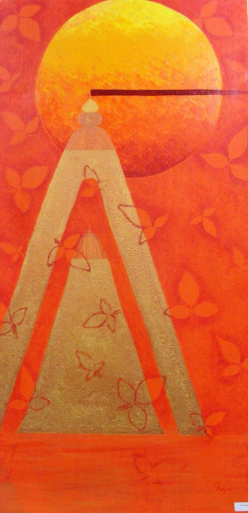 Golden sun (ART_8460_64903) - Handpainted Art Painting - 24in X 48in