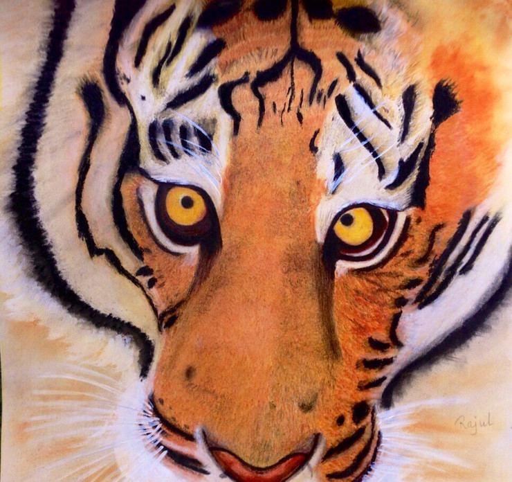 Tiger (ART_8460_64900) - Handpainted Art Painting - 13in X 13in