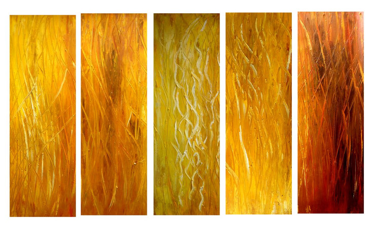Multipiece,Landscape,Abstract,Stroke,Yellow Brown Stroke,Pattern