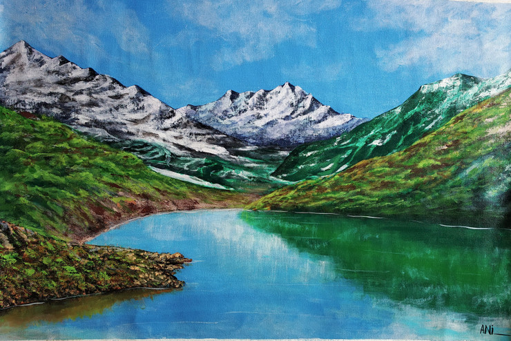 Mountains (ART_8466_64661) - Handpainted Art Painting - 36in X 23in
