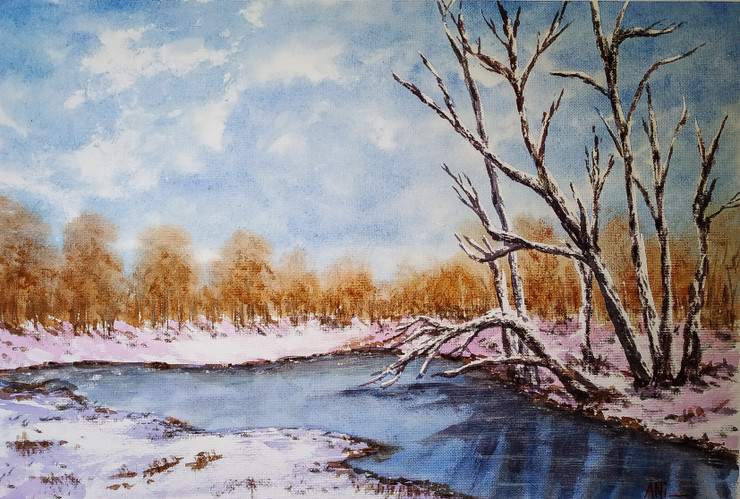 A frozen morning (ART_8466_64636) - Handpainted Art Painting - 18in X 12in