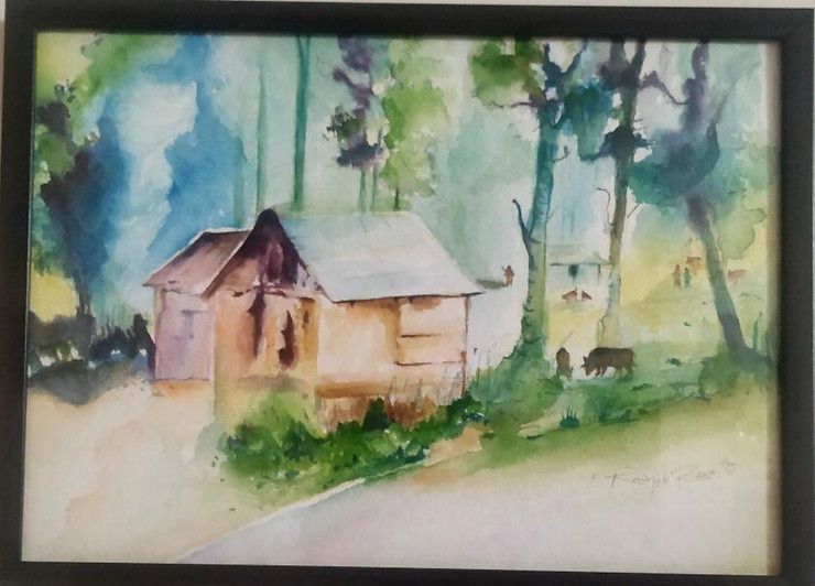 Village Landscape (ART_8410_65593) - Handpainted Art Painting - 14in X 11in
