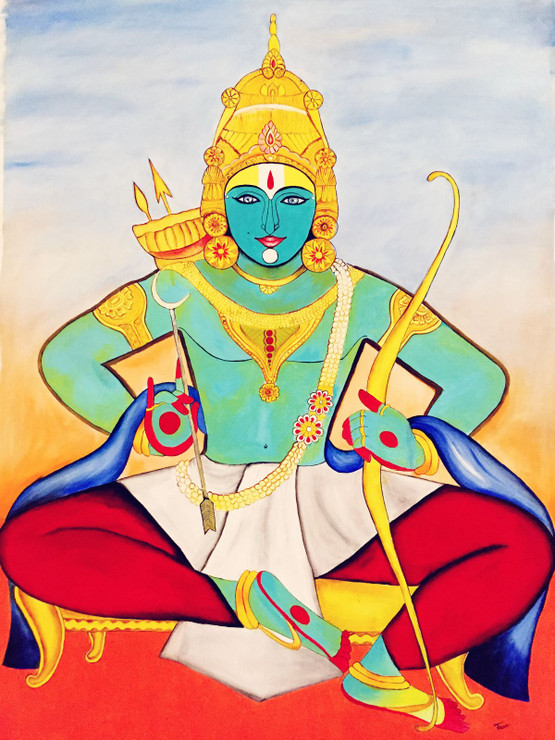 Maryada Purushottam (ART_8410_65582) - Handpainted Art Painting - 28in X 39in