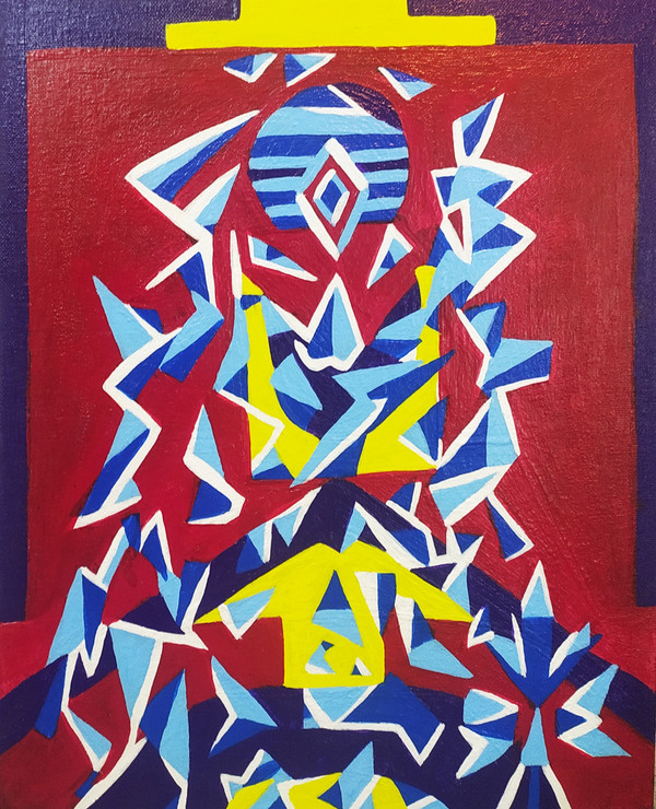 Abstract ganesha glasses of cubes (ART_2481_65579) - Handpainted Art Painting - 12in X 16in
