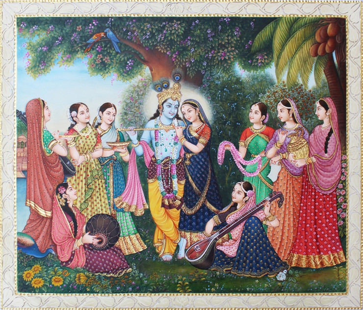 Radha Krishna Raas (ART_8512_65504) - Handpainted Art Painting - 13in X 11in