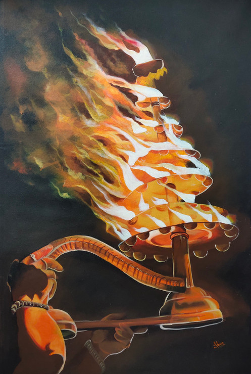 Ganga aarti (ART_329_65490) - Handpainted Art Painting - 24in X 36in