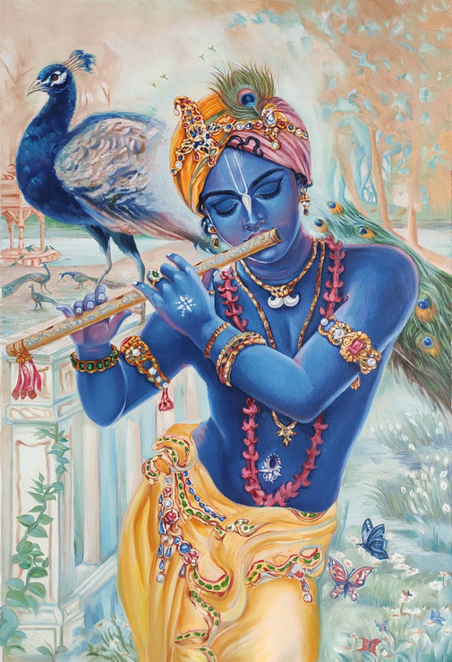 Lord Shri Krishna Painting (ART_8512_65505) - Handpainted Art Painting - 24in X 36in