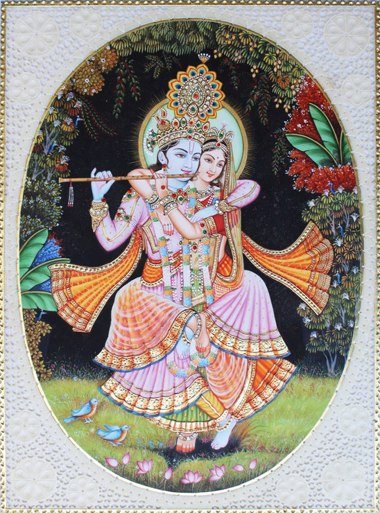 Radha Krishna Jugal Jodi (ART_8512_65500) - Handpainted Art Painting - 9in X 12in