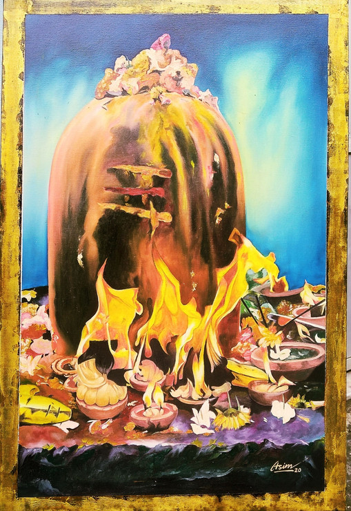 Lord Shiva (ART_8250_59721) - Handpainted Art Painting - 24in X 36in