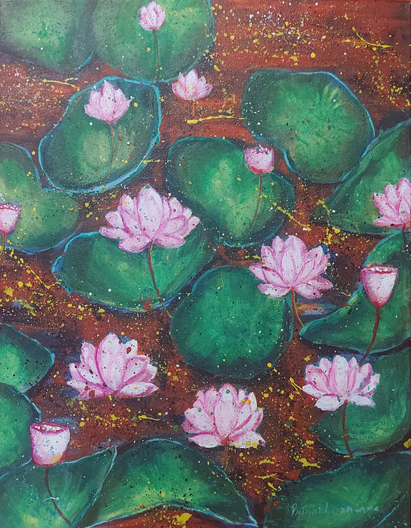 Abstract lotus-1 (ART_8526_65813) - Handpainted Art Painting - 14in X 18in