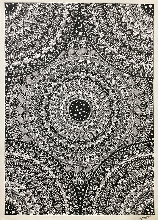 Full page black and white mandala (ART_8523_65795) - Handpainted Art Painting - 12in X 17in