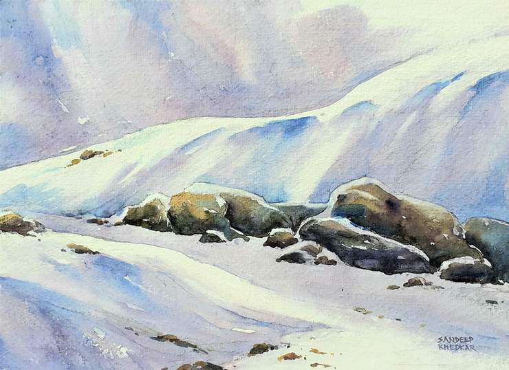Snow Light 04 (ART_8495_65780) - Handpainted Art Painting - 14in X 10in