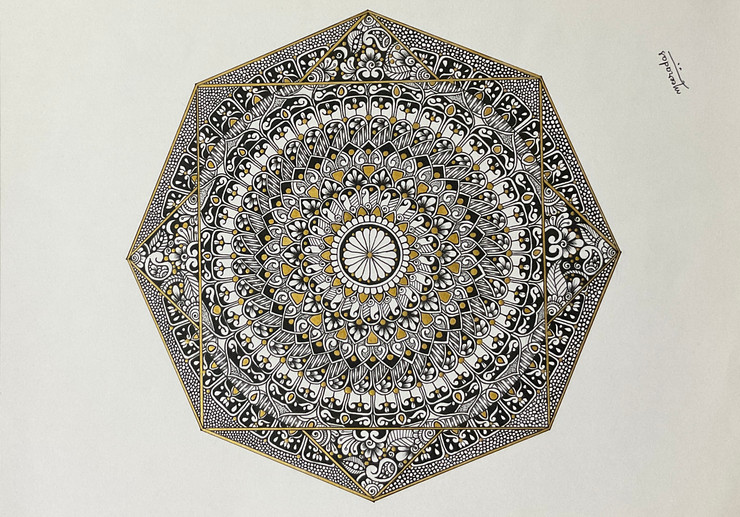 Hexagon love mandala (ART_8523_65771) - Handpainted Art Painting - 12in X 17in