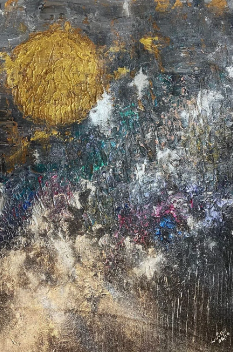 Missmessyartist GOLDEN MOON - ABSTRACT - Texture Gold Silver Shine (ART_1538_62059) - Handpainted Art Painting - 14in X 19in