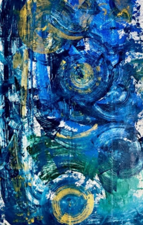 Missmessyartist BLUES - ABSTRACT - Spiral Geometric (ART_1538_62053) - Handpainted Art Painting - 19in X 33in