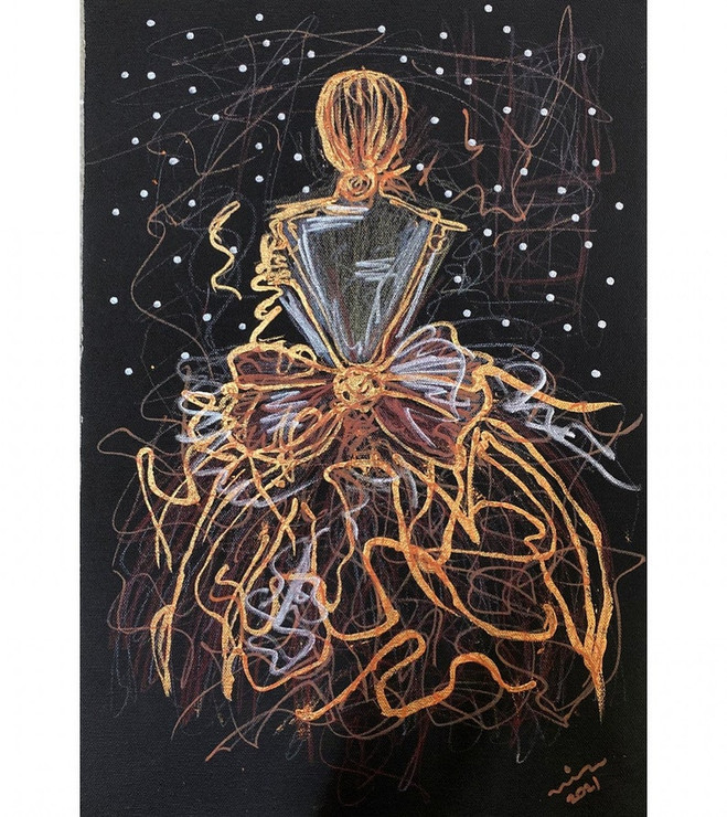 Missmessyartist SMALL PAINTING - FEMININE - Longing - 03 Giurl Painting (ART_1538_61134) - Handpainted Art Painting - 10in X 16in