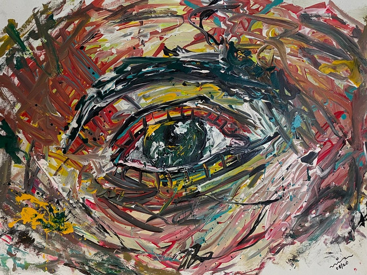 Missmessyartist ACRYLIC PAINTING - The Eye 01 Eye Human Face (ART_1538_61131) - Handpainted Art Painting - 33 in X 20in
