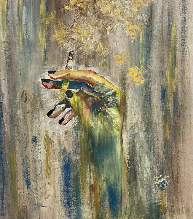 Missmessyartist ADDICTIONS 01 Oil Painting Cool High Smoke (ART_1538_43305) - Handpainted Art Painting - 16in X 18in