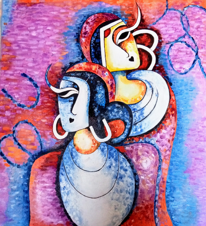 Embrace (ART_7664_65965) - Handpainted Art Painting - 21in X 24in