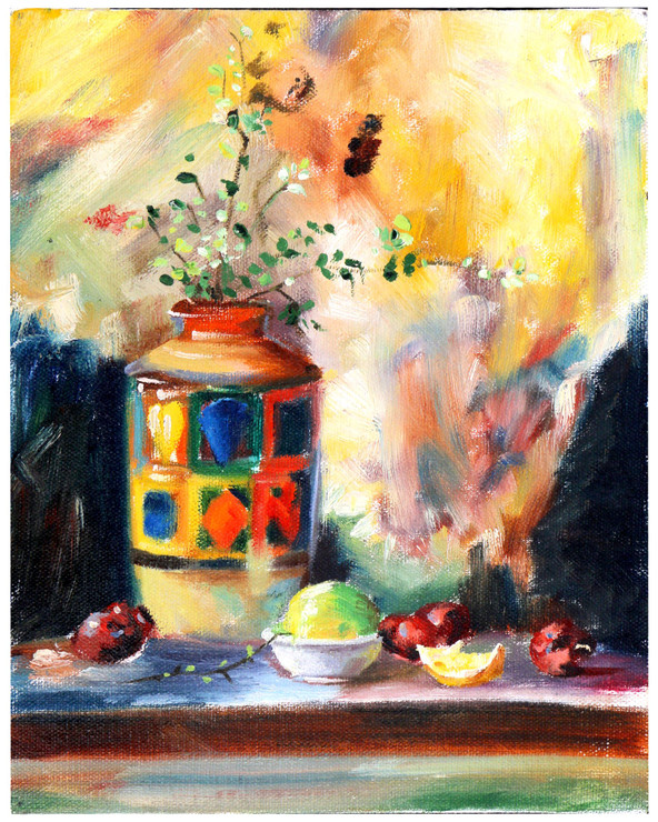 Flowerpot with Colour (ART_8316_65899) - Handpainted Art Painting - 18in X 24in